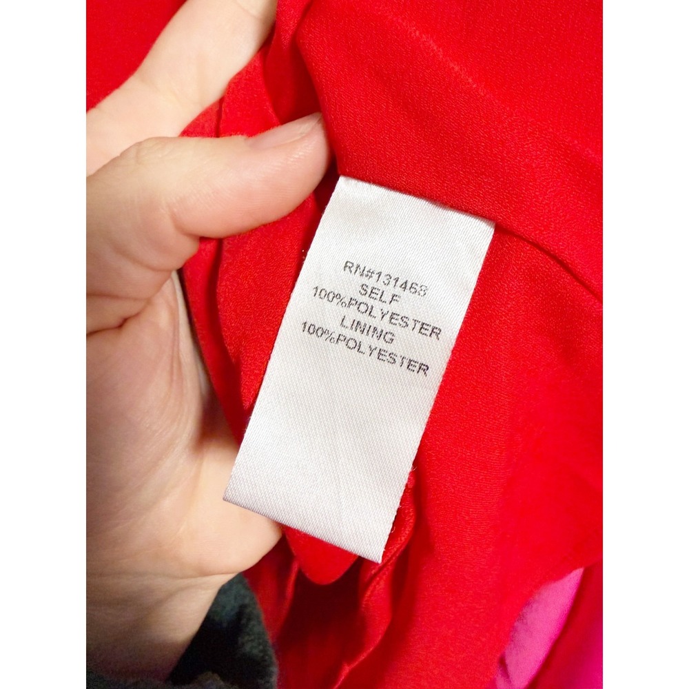 Karlie Womens Asymmetrical One Shoulder Tie Colorblock Dress Red Pink Large - Picture 5 of 7